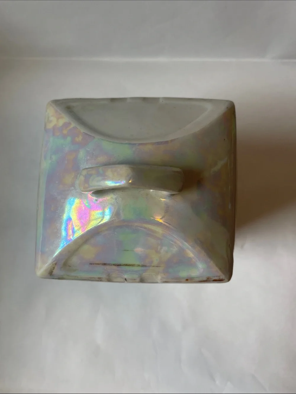 Antique White Block Germany Tea Canister Lid Gold Trim Iridescent Lusterware